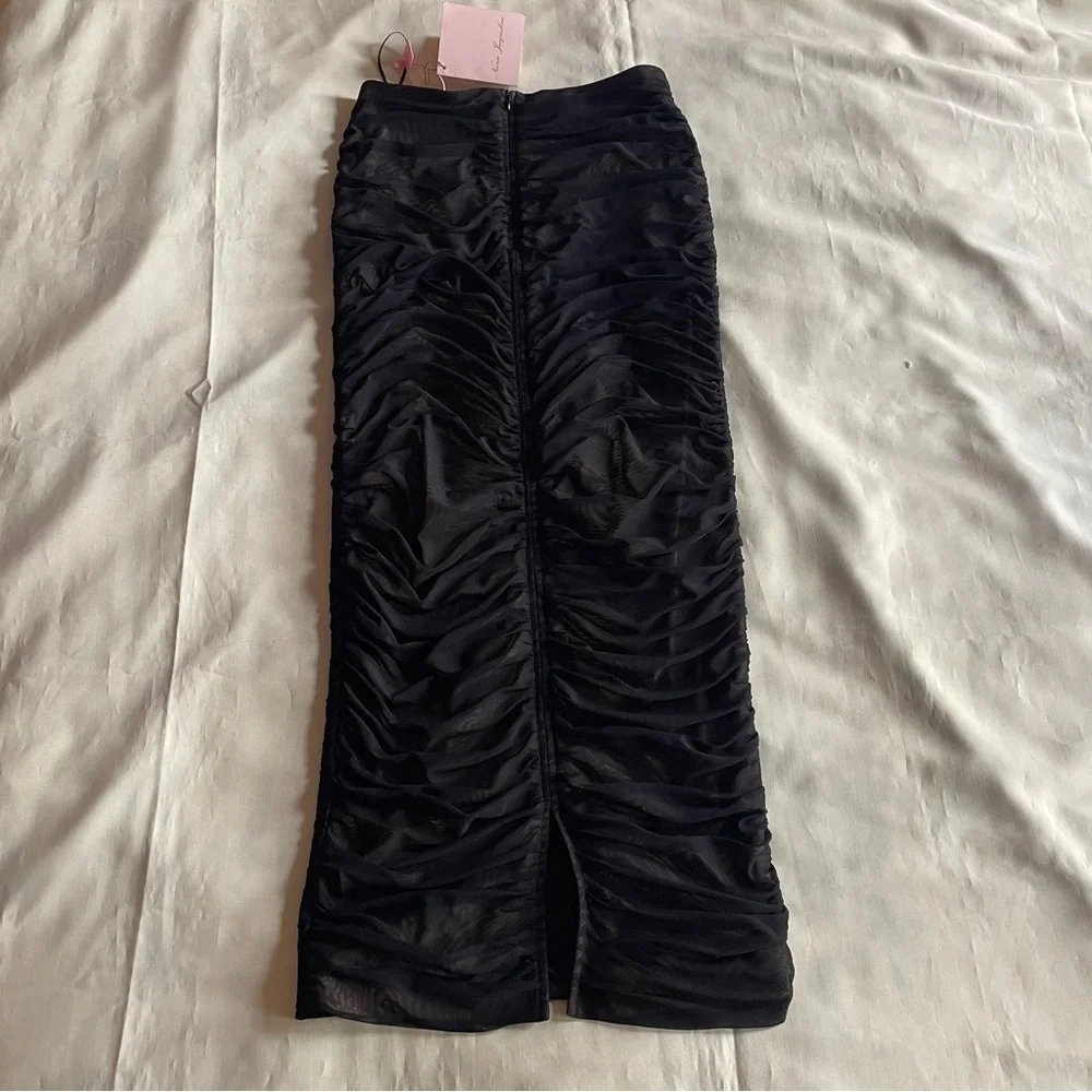 NEW! Nana Jacquline- High Waisted Lined Mesh Black Vanessa Silk Maxi Skirt M